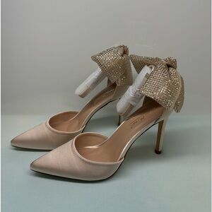 Cream rhinestone bow heels